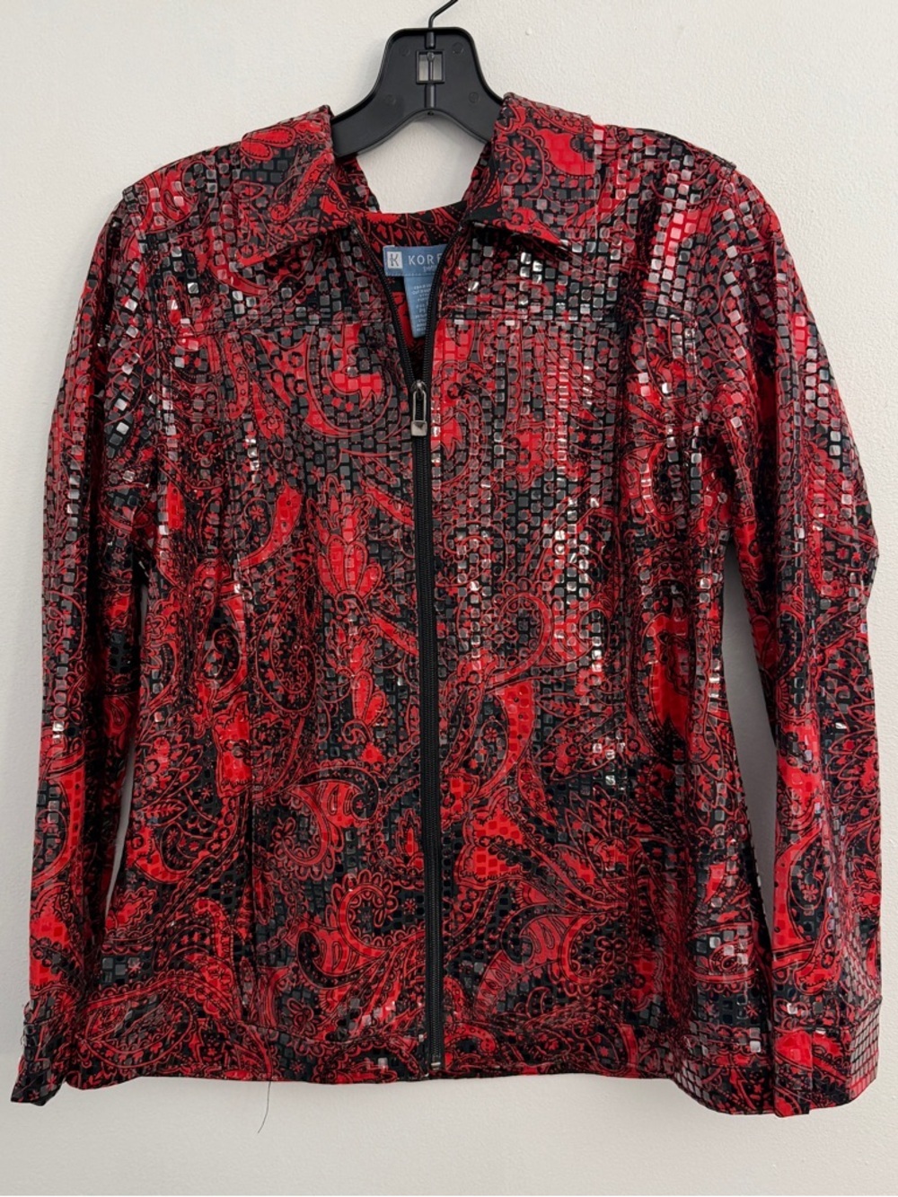 Koret Red and Black Paisley Zip Front Evening Jacket